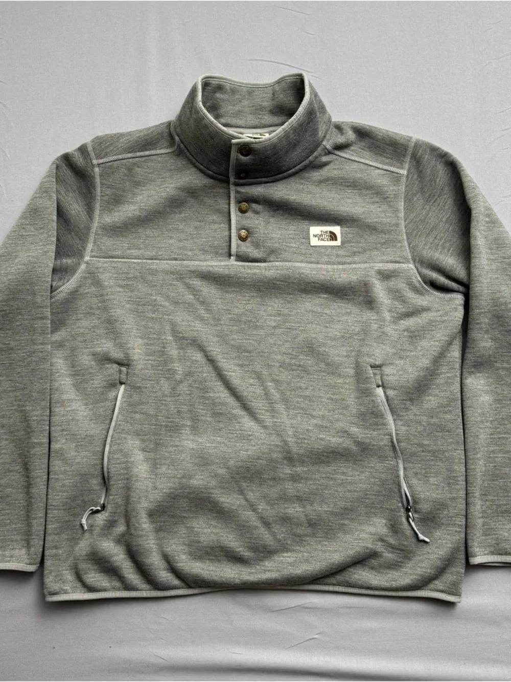 The North Face Gray Fleece Mock Neck Snap Pullover Sweatshirt Logo Men's L